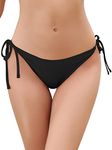 SHEKINI Women's Cheeky Bikini Bottoms Side Tie Low Waisted Swim Briefs Back Ruched Swimsuit Bottom, Black, M