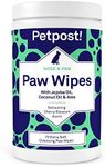 Petpost | Paw Wipes for Dogs - Nourishing, Revitalizing Dog Paw Cleaner with Coconut Oil, Jojoba Oil, and Aloe - Ultra Soft Cotton Pads - Cherry Blossom Scent 70 ct