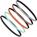 URAQT Sports Headband, 5Pcs Multiple Colour Thin Hairbands, Non-Slip Elastic Yoga Headbands for Women Girls, Athletic Fitness Sweat Headbands for Workout Running Cycling Workout Football