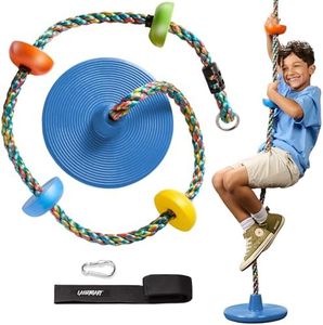 LAEGENDARY Tree Swing for Kids - Single Disk Outdoor Climbing Rope with Platforms, Carabiner & 4 Ft Tree Strap - Playground Accessories - Colored Rope