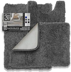 Clara Clark Bathroom Rugs, Ultra Soft Shaggy Bath Rugs - Bath Mats for Bathroom, Machine Wash, Non Slip Backing Rubber, 3 Piece Bathroom Rug Set, Gray