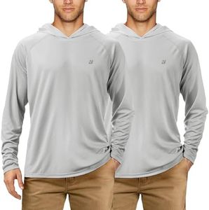 Roadbox Men's Sun Protection Long Sleeve Hoodie, 2 Pack UPF 50+ UV Outdoor Hiking Fishing Shirts, Workout Running Swimming Beach Shirt
