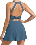 Womens Workout Tennis Dress with Built in Shorts and Bra Athletic Golf Activewear for Exercise, Blue, Medium