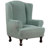 H.VERSAILTEX 1 Piece Super Stretch Furniture Cover/Wingback Chair Cover Slipcover Spandex Jacquard Checked Pattern, Super Soft Slipcover Machine Washable/Skid Resistance (Wing Chair, Sage)