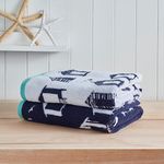 Fusion - Blue Nautical Hand Towel (50 x 90cm) - 100% Cotton - Reversible Design - Nautical Beach Huts Towels - Beach Towel - Navy Blue & White Hand Towel/Small Towel/Head Towel - Bathroom Accessory