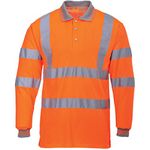 MyShoeStore Hi Viz Vis High Visibility Polo Shirt Reflective Tape Safety Security Work Button T-Shirt Breathable Top Lightweight Double Tape Workwear Plus Big Size 3X-Large - Orange / Long Sleeve