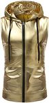 PARKLEES Mens Hipster Metallic Zip Up Sleeveless Hooded Vest T Shirt with Kangaroo Pocket Gold L