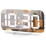 Digital Alarm Clock,Large LED Mirror Display, 2 USB Charging Ports，Auto Dim Mode，Modern Design Clock for Bedroom Office, White