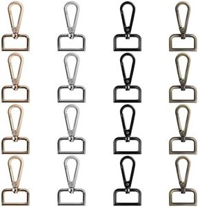 Belle Vous Porte Clef Mousqueton en Métal avec Anneau en D (Lot de 16) - 26 mm de Large - Attache Clé Métallique Pivotant pour Cordon, Bijoux, Sacs à Main, Couture et Artisanat