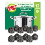 Scotch-Brite Stainless Steel Scourer, 12 Pieces - Rust Resistant Spiral Metal Scourer, Powerful and Effective Clean Scrubbing pad