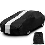 Favoto Car Cover Dustproof Sedan Indoor Stretch Cover Universal Fit 177-193 Inch Automobiles Full Car Cover with Storage Bag Breathable Windproof All-Weather Auto Vehicle Cover (Black-Upgraded)