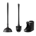 Melopr 2 in 1 Toilet Brush Plunger Set, Detachable Black Bowl Brush and Holder, Bristle Toilet Accessory for Bathroom