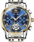 OLEVS Mens Watch Automatic Blue Dial Luxury Fancy Watches for Men Self Winding Silver Gold Stainless Steel Skeleton Tourbillon Men's Wrist Watches Fashion Big Face Relojes para Hombres