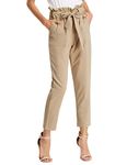 GRACE KARIN Women's Leisure Trousers Ruffled Waist Office Outdoor Pants Camel S