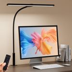 SEOUFRDZ LED Desk Lamp, Stepless Dimming Desk Lamp with Clamp Eye Caring Desk Light with Adjustable Gooseneck Remote Control Office Lamp for Home Office Working Drewing Sewing (Black)