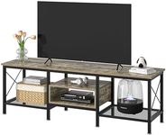 VECELO Industrial TV Stand for 65 Inch Television Cabinet 3-Tier Console with Open Storage Shelves, Entertainment Center Metal Frame for Living Room, Bedroom, 55 Inch, Dark Grey