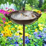 MeyRolizn Outdoor Bird Bath Garden BirdBath Feeder with Metal Stake, 58In Freestanding Birdbaths Bowl with 3 Bird Statues, Birdbath & Birdfeeder Garden Yard Lawn Decor (Brown)