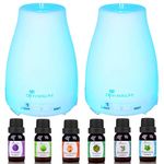 Diffuserlove 2 Pack 200ml Essential Oil Diffuser Ultrasonic Aromatherapy Diffuser with Waterless Auto Shut-Off Aroma Cool Mist Humidifiers with 6 Bottles of Natural Essential Oils /7 Color LED Lights