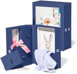 Small Keepsake Box and Fabric Photo Frame - Memory Box for Wedding, Travel and Convocation - Keepsake Storage Box for Couples to Save Memories (Blue with Neutral Interior)