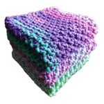 Set 3 piece purple-green cotton dish cloths, knitted crochet wash cloths handmade