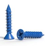 Qualihome 3/16 x 1-1/4 Concrete Screw Anchor, Flat Phillips Head, Diamond Point - Durable Blue Concrete Screws, Heavy-Duty Concrete Anchor Screws for Secure Fixing in Concrete Brick Block & More