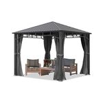 TOOLPORT Garden gazebo 3x3 m hardtop steel roof, 4 side panels in grey, poles 9x9cm