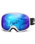 Outdoormaster Owl Kids Ski Goggles OTG Anti-Fog Snowboard Goggles with 100% UV Protection(White Frame+VLT 15% Revo Blue)