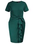 Hanna Nikole Women Green Dress Plus Size Fashion Peplum Bodycon Short Sleeve Club Ruffle Pencil Party Dress 18W