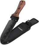 HAUSHOF Hori Hori Garden Knife, 7" Stainless Steel Black Stonewash Blade with Cutting Edge, Full-Tang Gardening Knife with Walnut Handle, Oxford Sheath, for Digging, Weeding, Planting