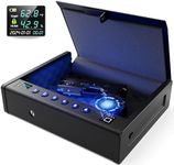 Grimtron Biometric Fingerprint Pistol Safe for Handguns with LCD Display, Quick Access, Temperature & Humidity Control, Mountable Bedside Gun Safe for Car, Nightstand, and Cloakroom