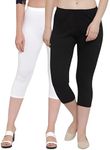 ARIHANT PLAZMA Women's Premium Cotton Hosiery 4-Way Lycra Skinny Fit 3/4th Capri Leggings Combo (Pack of 2) - Black-White |Trendy & Comfortable Waist Size : XL-(34-40) inch | Length : 29 Inch