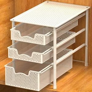 SimpleHouseware Stackable 3 Tier Sliding Basket Organizer Drawer, White