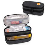 CURMIO Double Layer Insulated EpiPen Carrying Case, Portable Medicine Supplies Bag for 2 EpiPens, Auvi-Q, Syringes, Spacer, Nasal Spray, Home and Travel, Black