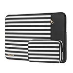 MOSISO Laptop Sleeve Compatible with MacBook Air/Pro Retina, 13-13.3 inch Notebook, Compatible with MacBook Pro 14 inch 2021 2022 M1 A2442, Horizontal Stripe PU Leather Bag with Small Purse, Black