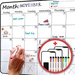 Large Dry-Erase Magnetic Monthly Calendar + Free Bonus: 3 Grocery/to-Do List Whiteboards (Organizer/Planner) for Kitchen Fridge - Full Set: 8 Markers + Eraser | Stain Free | Horizontal