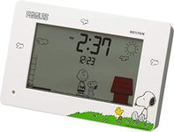 Rhythm 8RDA79MS03 Snoopy Alarm Clock Funny Action Digital Clock Calendar Included, White, 3.9 x 6.4 x 1.8 inches (10 x 16.2 x 4.5 cm)