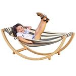 FUNLIO Wooden Rocking Chair for Kids 2-5 Years with Adjustable Pillow, Premium Solid Wood Kids Hammock Chair Stand, Wider & Longer Hammock Cloth with Stable Structure, 110lbs Capacity, CPC Certified