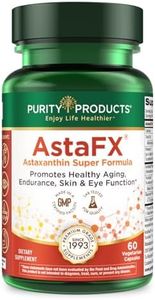 Purity Products AstaFX Astaxanthin Antioxidant Super Formula from Clinically Tested 4 mg AstaREAL with Tocotrienols (Vitamin E) + BioPerine Black Pepper + Piperine - 60 Vegetarian Caps