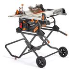 Evolution R10TBLX 10" Jobsite Table Saw with Wheeled Scissor Stand | 15A Motor | Multi-Material Cutting | 10" Blade | 26” Rip | 3-3/8” Depth | 0-45º Bevel | Precision Fence | Portable & Heavy-Duty