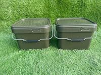 Lidsters Fishing Square Bucket 5L 10L 17L Litre Carp Fishing Bait Buckets (2 x 10L Buckets)