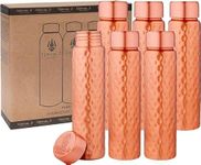 NORMAN JR, Slim Hammered Copper Water Bottle 550ml - A 100% Pure Copper Ayurvedic Bottle with Good Health Benefits - Pack of 6