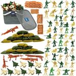 BABRO - Army Toy Set, Military Toy Set for Kids with Bucket, 20 Sack (Bori), 44 Army Men, 10 Fighting Jet, 5 Guns, 3 Small Box, 1 Wall & 1 Indian Flag