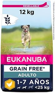 EUKANUBA Grain Free, Alimento para Perros Adultos de Razas Pequeñas y Medianas, Rico en Pollo, 12kg