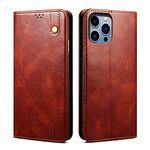 Pirum Mobile Phone Case Compatible with Apple iPhone 15 Pro Max Genuine Quality Brown Leather Flip Cover with [Card Slots] [Magnetic Closure] [Durable Frame] (Brown)