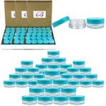 (200 Pieces Jars + Lid) Beauticom 3G/3ML (1 oz) Round Clear Jars with TEAL Sky Blue Screw Cap Lids for Scrubs, Oils, Toner, Salves, Creams, Lotions, Makeup Samples, Lip Balms - BPA Free