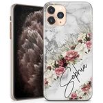 TULLUN Personalised Individual Marble Heart Pattern Initials Name Text Custom Hard Phone Case for iPhone Models - Silver Marble Flowers - iPhone 4 / 4s