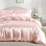 Bedsure Satin Duvet Cover Full Size, Luxury Silk Like Crystal Pink Full Duvet Cover Set, 3 Piece, Ultra Soft and Breathable Bedding Comforter Cover with Zipper Closure and 2 Pillow Shams