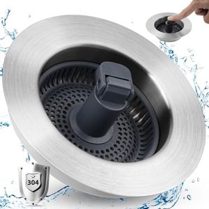 Hygie Rinse 3 in 1 Kitchen Sink Stopper Strainer, Upgrade 304 Stainless Steel Pop Up Sink Drain Strainer with Folded Rod for US Standard 3-1/2 inch Drain Filter, Anti-Clog