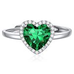 ChicSilver 8mm Heart Cut Birthstone Promise Ring for Her, 925 Sterling Silver Simulated Green Emerald Gemstone Anniversary Wedding Engagement Band Rings for Women May Birthstone Jewelry