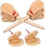 OFFSCH 4pcs Orff Musical Instrument Wooden Three Castanets with Handle 2pcs+wooden Round Dance Board 2pcs (log Color Wood Castanets with Handle Finger Castanets Percussion Castanets Mini